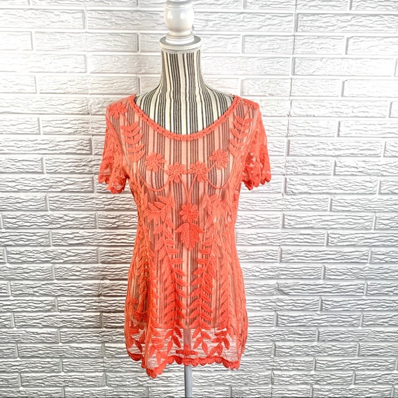 Maurices Tops - 5/$25 Maurices Sheer Coral Floral Lace Top